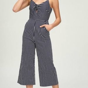 Main Strip Jumpsuit Womens Large Navy Striped Midi Wide Leg Nautical